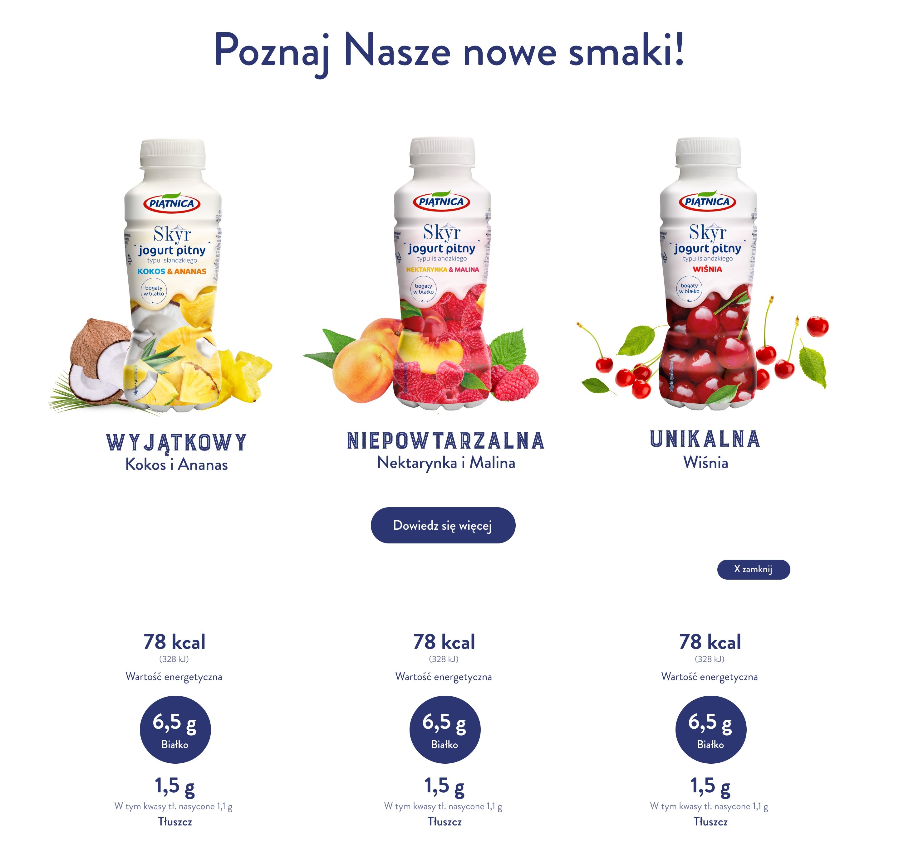 Sekcja z trzema nowymi smakami Skyru
